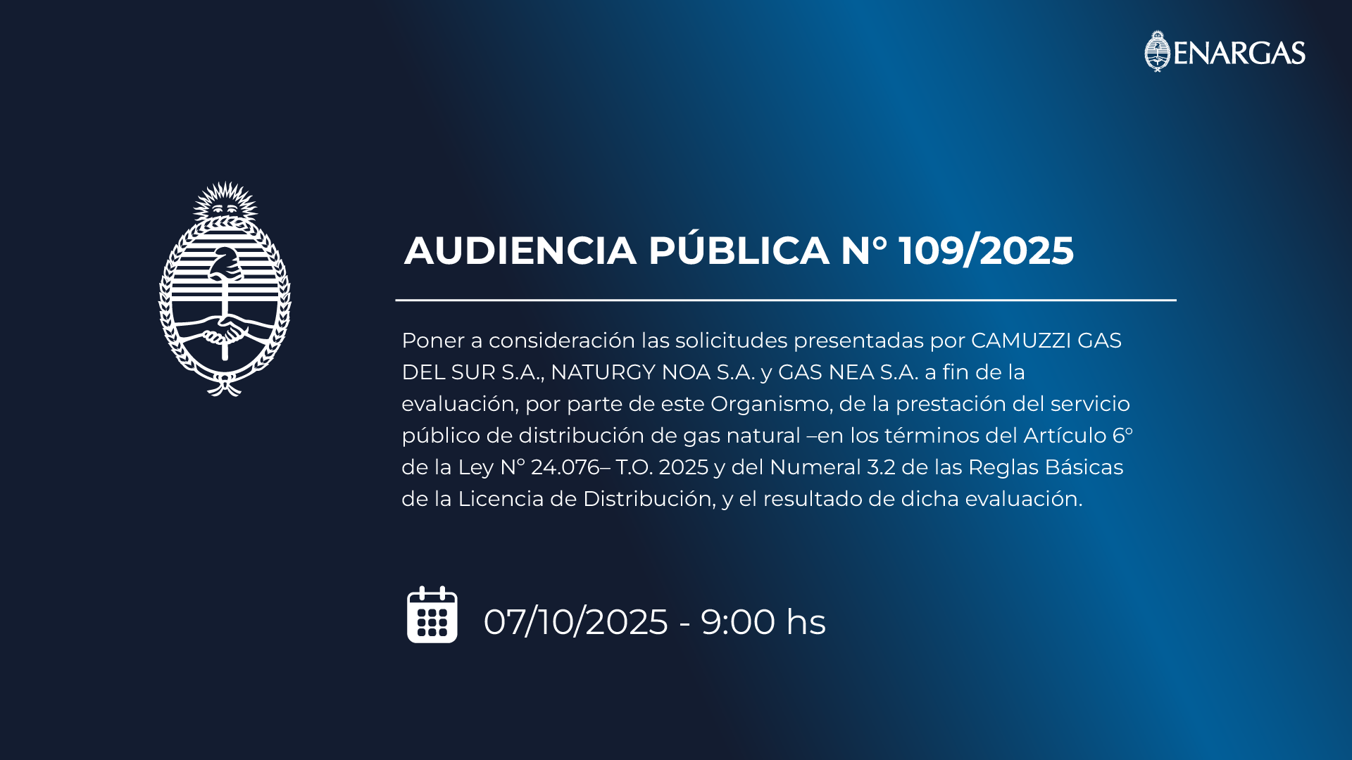 Audiencia Pública Nº109/2025 07/10/2025 9:00hs.
